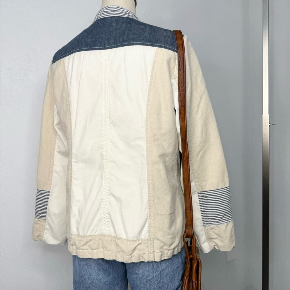 Sundance Button Front Patchwork Jacket Fall Utility Zip Pocket Cream Size 10 - Picture 6 of 14